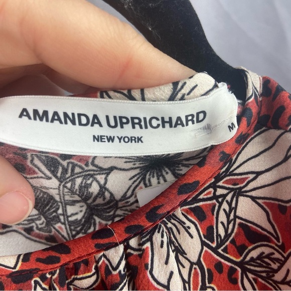 Amanda Uprichard Samira Floral Leopard Keyhole Blouse Orange Size Medium - Picture 6 of 10